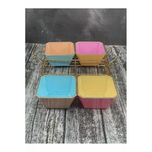 4 Bölmeli Gold Standlı Cam Kahvaltılık Çerezlik Sunumluk Renkli