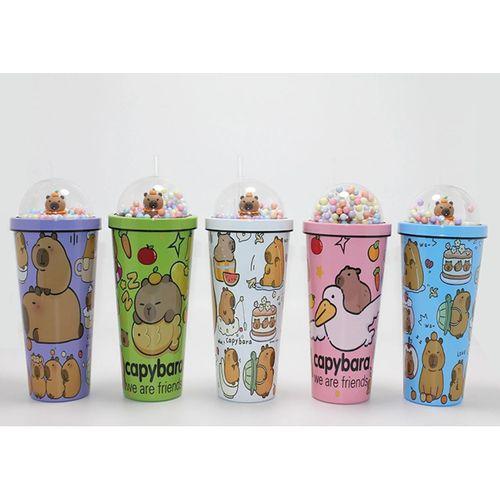 Sevimli Kapibara Pipetli Boncuklu Termos & Suluk