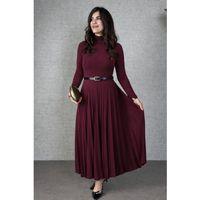 Kadın Uzun Kollu Balıkçı Yaka Kemersiz Pileli Uzun Sandy Elbise