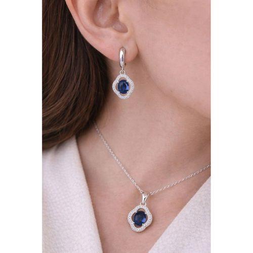 Gümüş Safir Taşlı Kadın Kolye Küpe Seti Gümüş Kolye Set