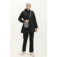 Kapşonlu Sweat Eşofman Sade Basic Spor Takım - 03056.003 - Siyah