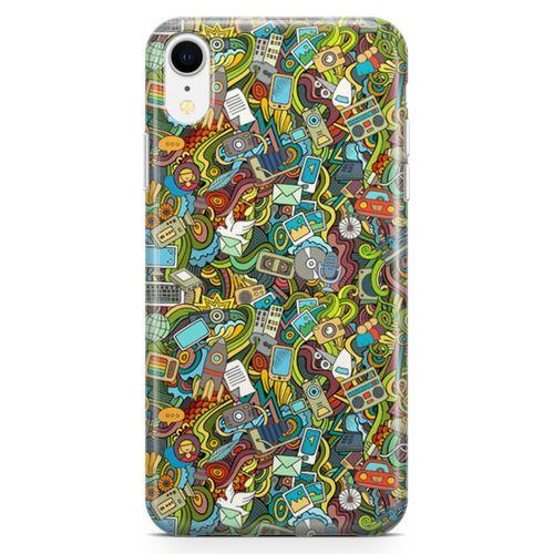 Apple iPhone XR Kılıf Doodle Bilgisayar Cep Telefonu Arka Kapak Koruma Desenli Full Koruyucu