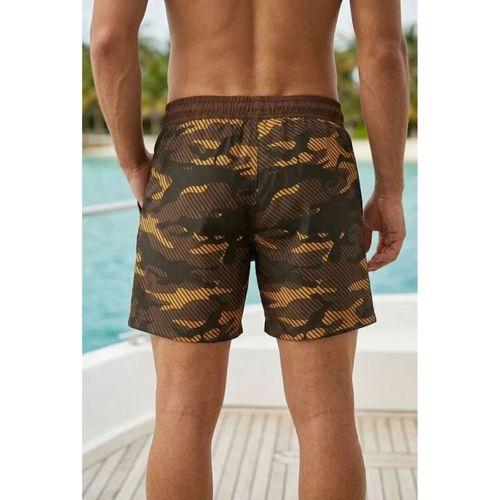 Erkek Deniz Şortu Fermuarlı Cepli File Astarlı Hızlı Kuruyan Premium - Kahverengi