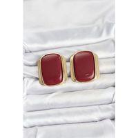 Pirinç Gold Renk Bordo Plaka Vintage Kadın Küpe