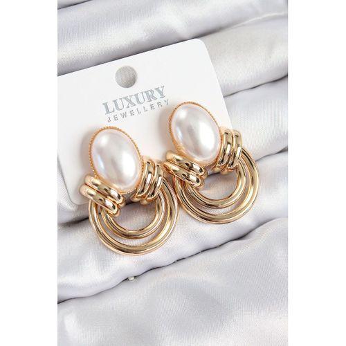 Pirinç İnci Detaylı Vintage Model Gold Renk Kadın Küpe