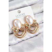 Pirinç İnci Detaylı Vintage Model Gold Renk Kadın Küpe