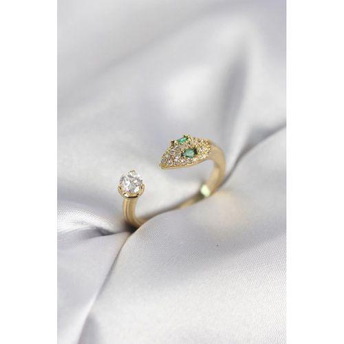 Yılan Model Zirkon Taşlı Gold Renk Kadın Yüzük