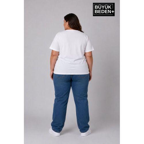 Süperlife Büyük Beden Kadın V Yaka Pamuklu Basic Tişört Lacivert 3XL-6XL SPR26BTSK509
