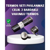 Paslanmaz Termos Ve İkili Bardak Seti | 6-12 Saat Sıcak/soğuk Tutma
