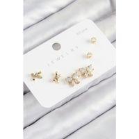 Pirinç Zirkon Taşlı Fiyonk Model Gold Renk 925 Ayar Gümüş Çivi Kadın Küpe Set