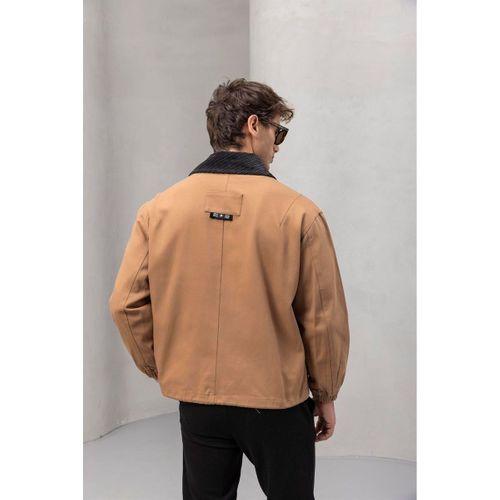 Lauri Workwear Tarzı Tok Kumaş Kadife Yakalı Rahat Kalıp Erkek Ceket - Kahverengi