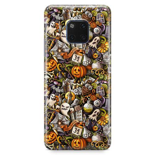 Huawei Mate 20 Pro Kılıf Cadılar Bayramı Doodle Arka Kapak Koruma Desenli Full Koruyucu