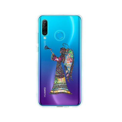 Huawei P30 Lite Mandala Melek Kız Şeffaf Telefon Kılıfı