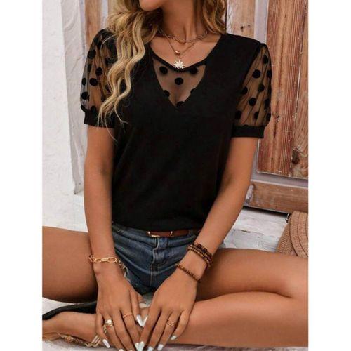 Kadın Puantiyeli Tül Koy Detay Bluz