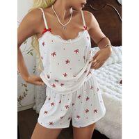 Kadın Şortlu Pijama Takımı - İnce Askılı, Ekru