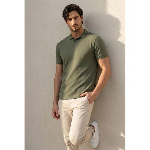Orlando Polo Yaka Pike Kumaş Relaxed Fit Basic Düğmeli Relaxed Fit Erkek T-Shirt - Haki