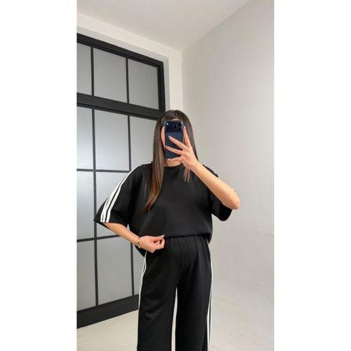 Kadın Yarasa Kol Yanları şerit Detay Modal Kumaş Ikili Takım