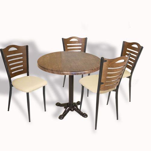 Dockers Çipa Döküm Ayak - Papelli Masa Takımı - Yuvarlak 90cm Çap (Werzalit, Wermodin ve Allzalit Tabla) - Rustic Dark-Krem