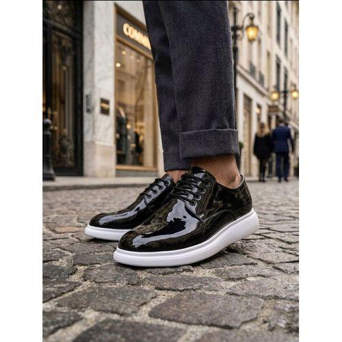 BA0003 Siyah Bağcıklı Rugan Beyaz Taban Erkek Klasik Ayakkabı