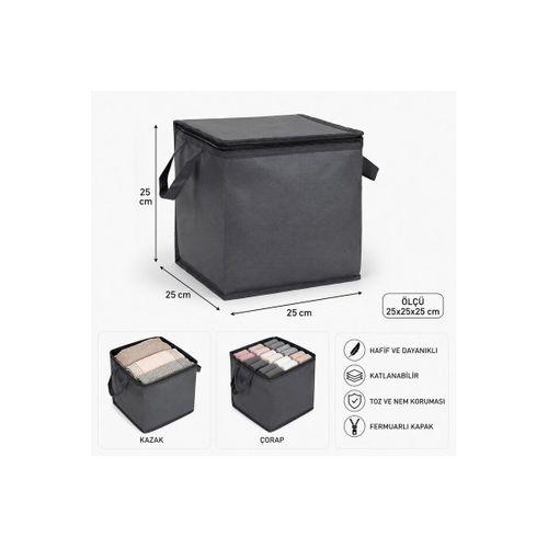 Mini Hurç Antrasit 25x25x25 cm Fermuarlı Katlanabilir Çorap Kazak Havlu Saklama Hurcu