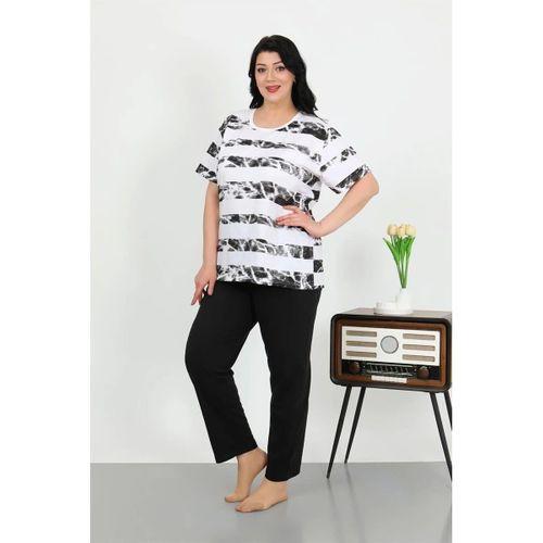 Kadın Büyük Beden Kısa Kol Penye Pijama Takımı Beyaz