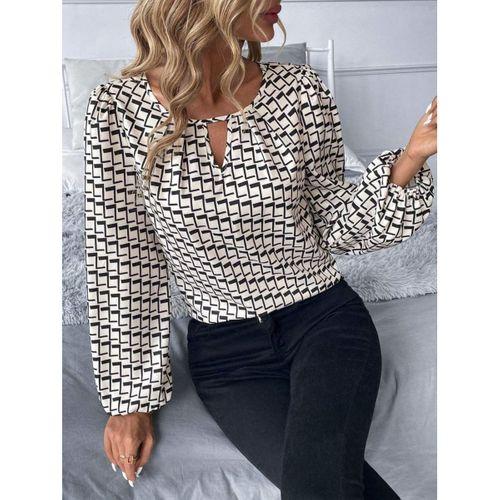 Kadın Uzun Kollu Damla Detaylı Yaka Desenli Süprem Bluz