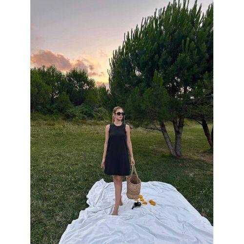 Kadın Keten Kumaş Kolsuz Mini Boy Elbise