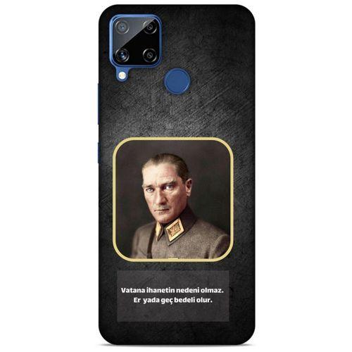 Oppo Realme C15 Kılıf Atatürk (3) Kapak Antrasit