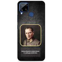 Oppo Realme C15 Kılıf Atatürk (3) Kapak Antrasit