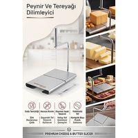 Peynir Ve Tereyağı Dilimleyici | 5 Yedek Telli Tel Kesici Lüks Şarküteri Kaşar Dilimleme Standı Aparatı 304 Paslanmaz Çelik 723422