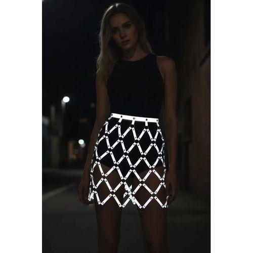 Kare Detaylı Şık Deri Harness Etek - Brf694