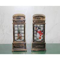 Telefon Kulübesi Tasarımlı Yılbaşı Temalı Işıklı Müzikli Kar Küresi