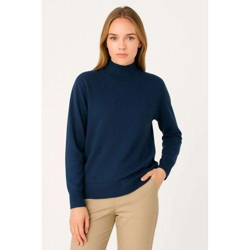 Yarım Boğaz Triko Kazak Yumuşak Dokulu Pamuklu Ince Dokuma, Uzun Kollu Rahat Regular Kalıp - Lacivert