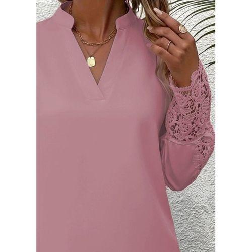 Kadın Uzun Kollu Hakim Yaka Kolları Dantel Detaylı Ithal Krep Bluz