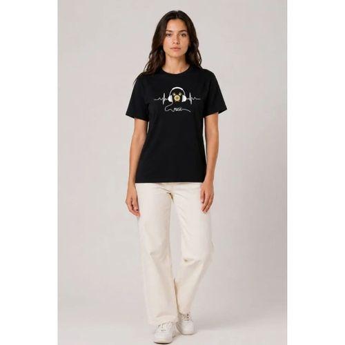 Müzik Temalı Baskılı Tişört Bisiklet Yaka Kısa Kol T-Shirt - Siyah
