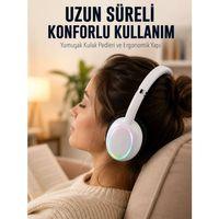 Beyaz Kablosuz Bluetooth Kulaklık Mikrofonlu Ergonomik Kulak Üstü Tasarım