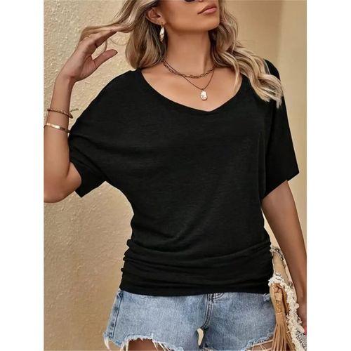 Kadın Tek Omuzu Açık Kısa Kollu Salaş Viskon Bluz