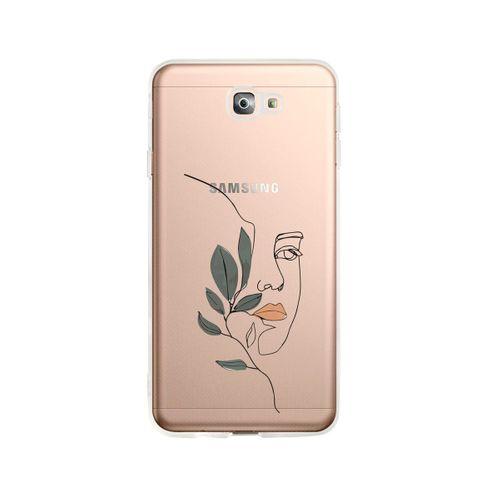Samsung J7 Prime Line Art Women Desenli Premium Şeffaf Silikon Kılıf