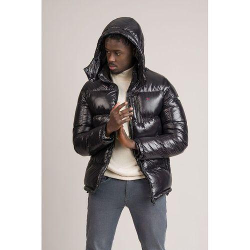 Slimfit Dik Yaka Çıkartılabilir Kapşonlu Astarlı Parlak Şişme Mont