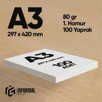 İnformal Fotokopi Kağıdı Premium Kalite A3 70 gr 100 Yaprak 1 Hamur