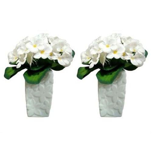2 Adet Vazo Dahil,Vazoda Çiçek,Beyaz Yapay Çiçek,Vazo Dekoratif Çiçekli Su Yeşili 7X7X17Cm