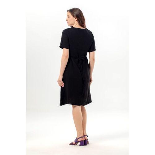 Kısa Kol Lidya Bisiklet Yaka Nakışlı Yazlık Kısa Müslin Elbise Siyah Syh