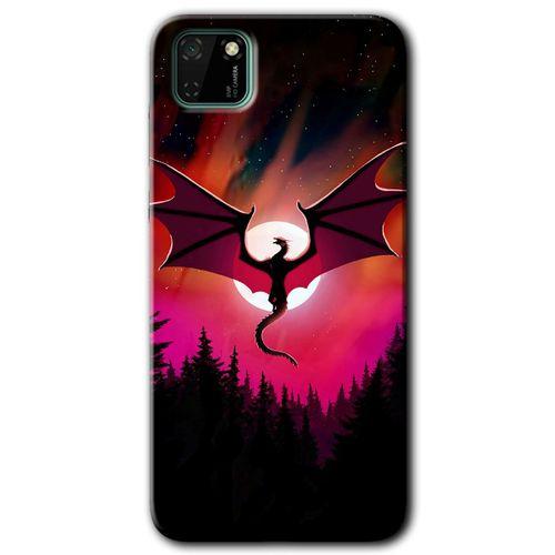 MRCİLETİSİM Huawei Y5P Kılıf HD Desen Baskılı Arka Kapak + Temperli Cam - Dragon Night