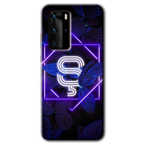 Huawei P40 Pro Kılıf HD Desen Baskılı Arka Kapak - Dark Neon Yaprak Ş Harfi + Kırılmaz Cam