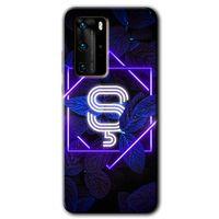 Huawei P40 Pro Kılıf HD Desen Baskılı Arka Kapak - Dark Neon Yaprak Ş Harfi + Kırılmaz Cam