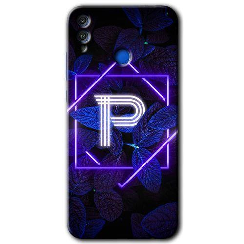 Honor 8c Kılıf HD Desen Baskılı Arka Kapak - Dark Neon Yaprak P Harfi