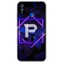 Honor 8c Kılıf HD Desen Baskılı Arka Kapak - Dark Neon Yaprak P Harfi