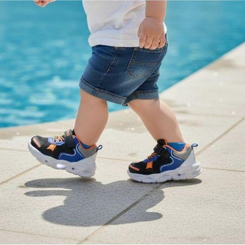 Wisco 018 Siyah-Mavi Cırtlı Işıklı Bebe Erkek Çocuk Spor Ayakkabı