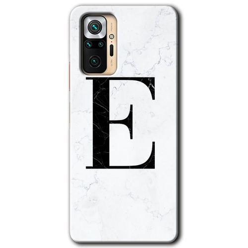 Xiaomi Redmi Note 10 Pro Kılıf Baskılı Kapak - Beyaz Mermer Desenli E Harfi +Tam Kaplayan Mat Seramik