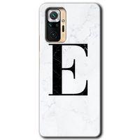 Xiaomi Redmi Note 10 Pro Kılıf Baskılı Kapak - Beyaz Mermer Desenli E Harfi +Tam Kaplayan Mat Seramik